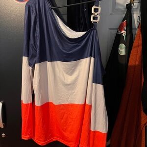 SHEIN Colorblock Off-Shoulder Top - Navy, White, Red